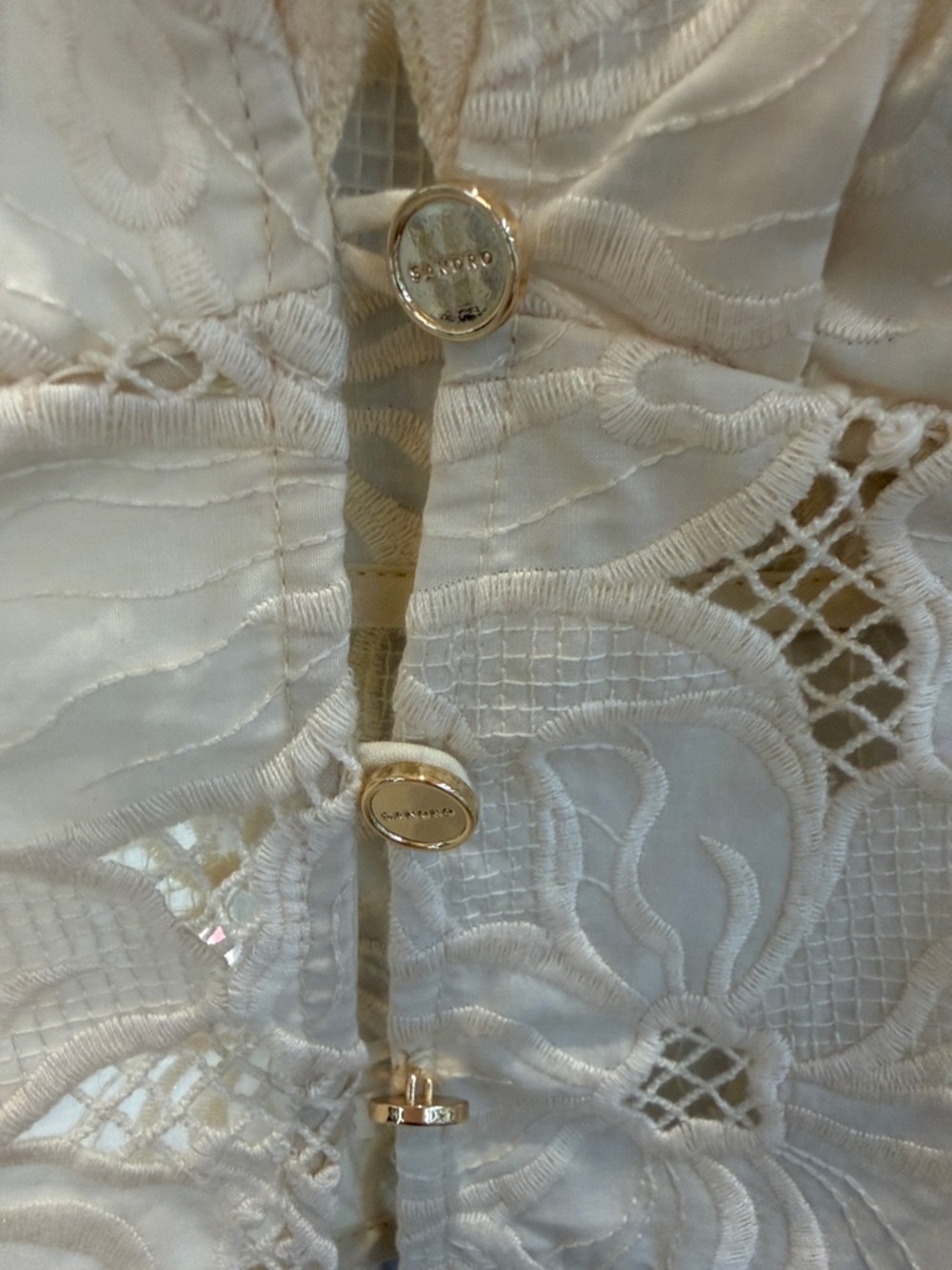 Sandro Cream Lace Ruffle Button-Front Top - Picture 4 of 9